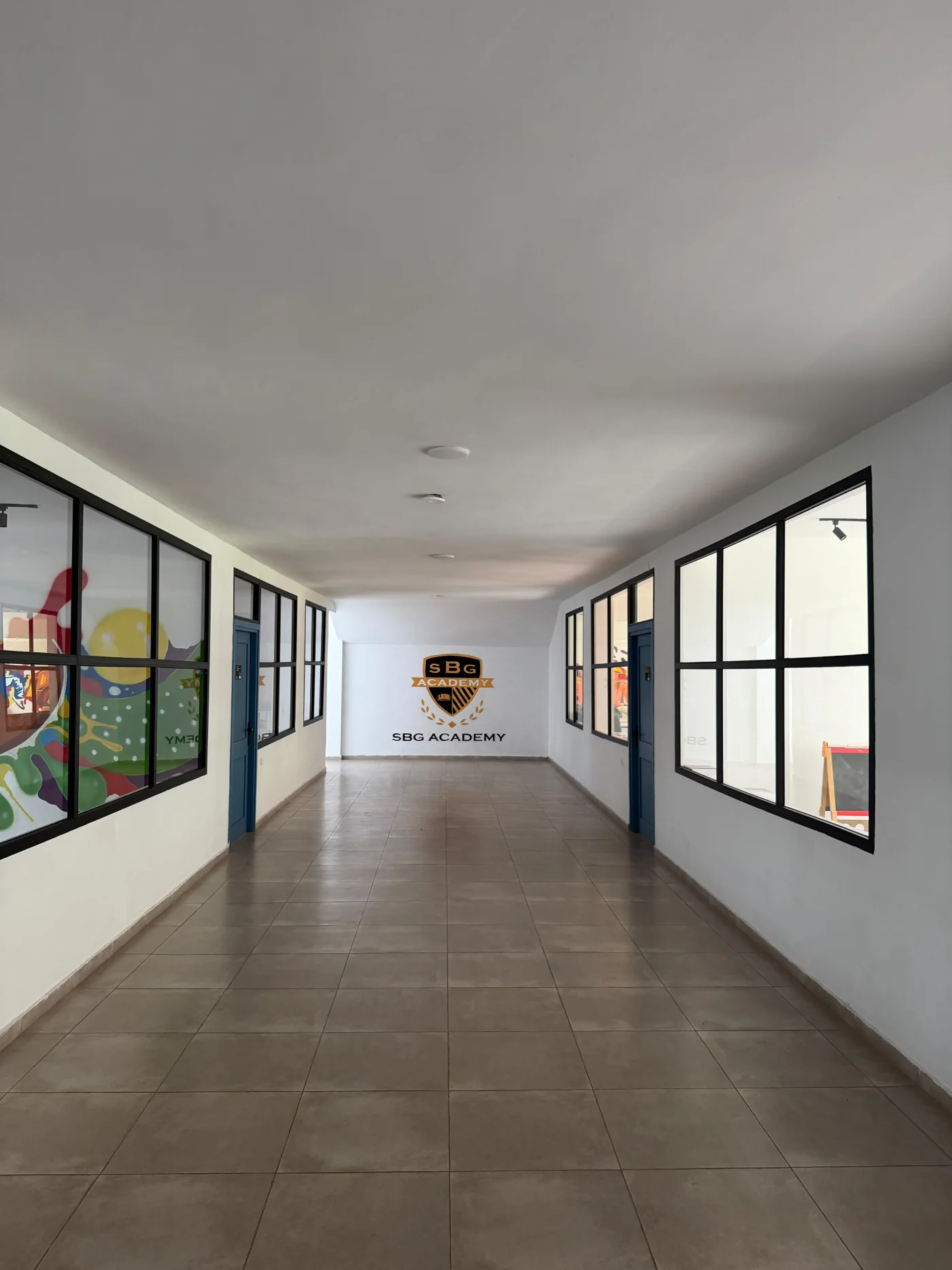 Interior learning corridor at SBG Academy