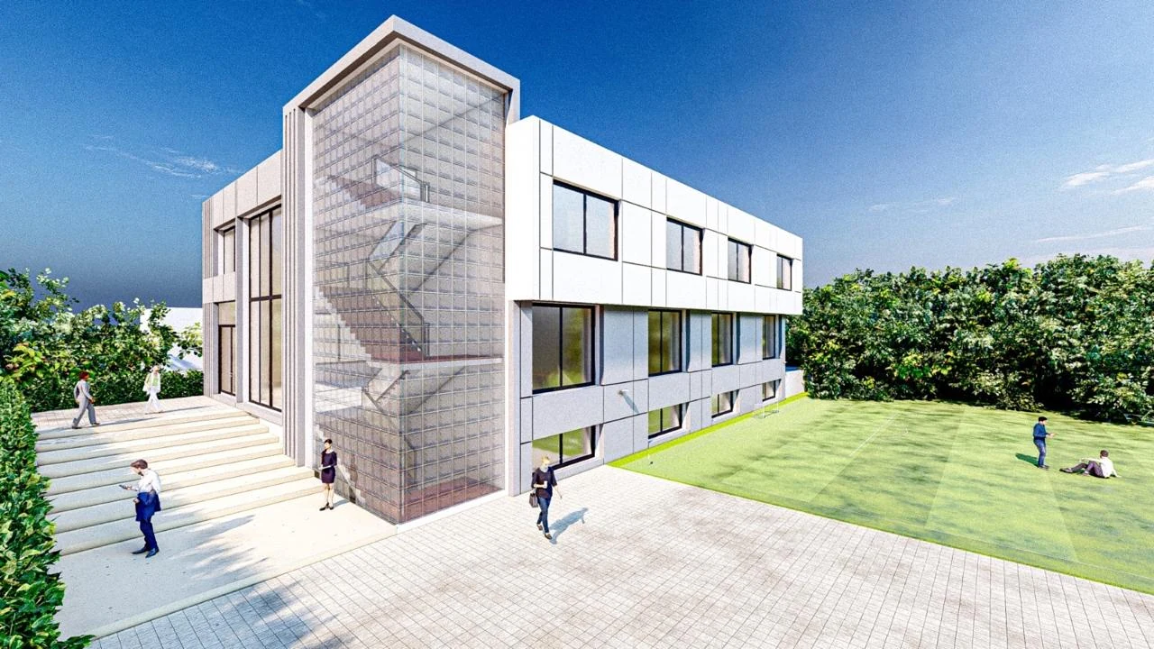 Architectural visualisation of the future academic building angle