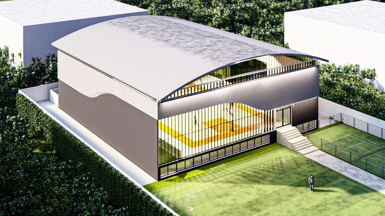 Architectural visualisation of the future sports complex aerial view